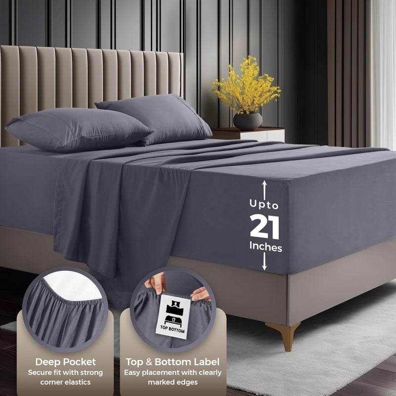 Utopia Bedding King Size Deep Pocket Sheet Set â€“ Fits Mattresses Up to 21 inches â€“ Cooling, Soft & Breathable â€“ Oeko-TEX 4 Piece Bed Sheets (Grey) - Image 5